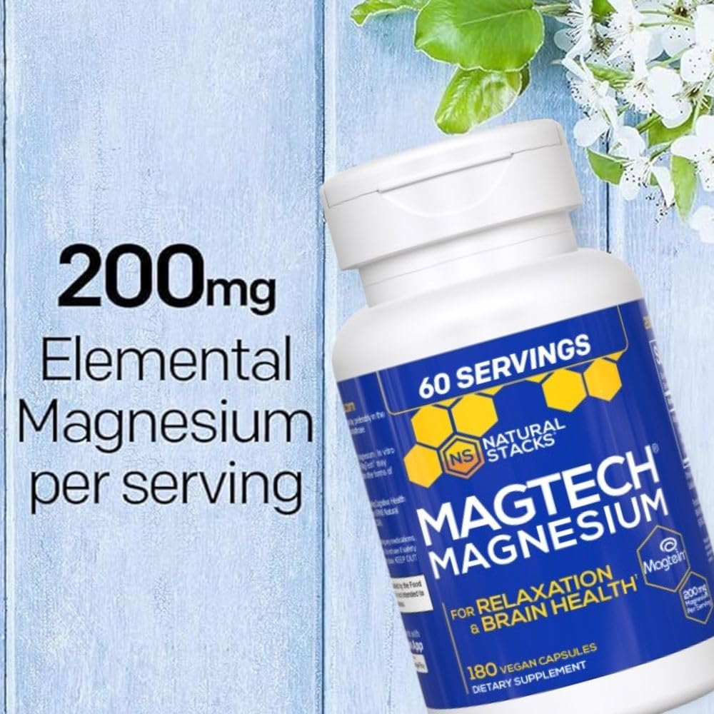 MagTech Magnesium Complex - 3-Form Magnesium (Magtein L-Threonate, Glycinate & Taurate) 200mg, 180 Capsules | NATURAL STACKS