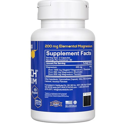 MagTech Magnesium Complex - 3-Form Magnesium (Magtein L-Threonate, Glycinate & Taurate) 200mg, 180 Capsules | NATURAL STACKS