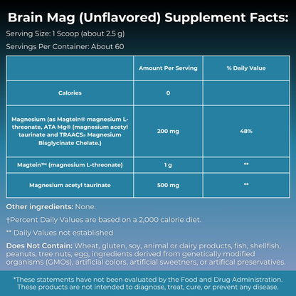MYOXCIENCE Brain Mag | Magnesium L-Threonate Magtein & Magnesium Glycinate Powder (Unflavored) – 60 Servings