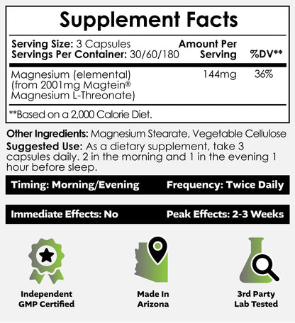 Nootropics Depot Magtein Magnesium L-Threonate Capsules – 90 Count | Cognitive Function Support