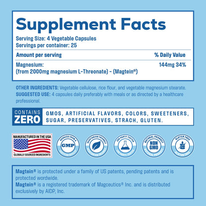 Magtein Magnesium L-Threonate – Brain Support, Memory & Focus | 2000 mg