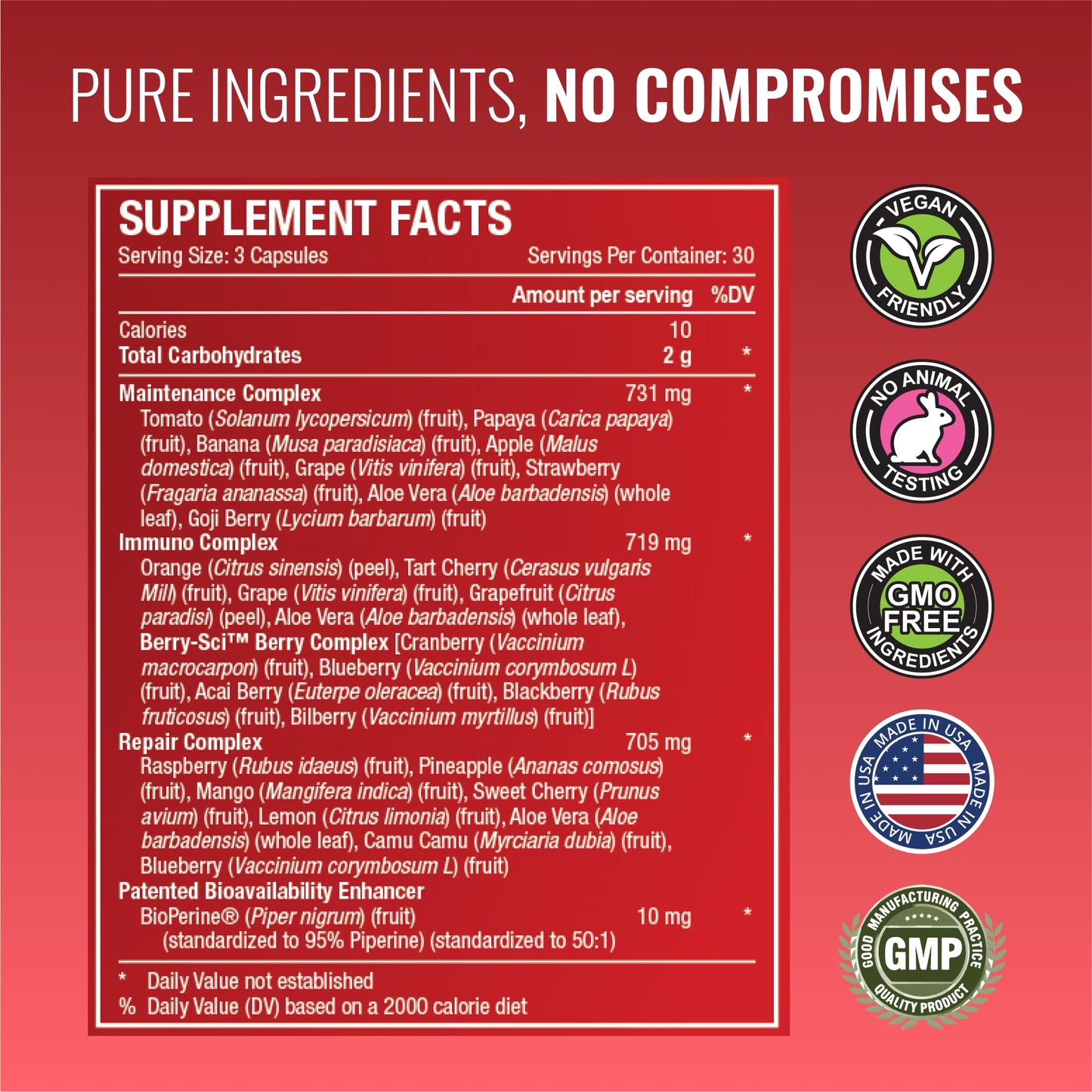 Approved Science Fruits & Veggies: 42-Item Whole Fruit & Veggie Capsule Supplement (90 Capsules)