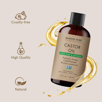 Majestic Pure Castor Oil – 100% Pure & Natural, Cold-Pressed, 2 fl oz