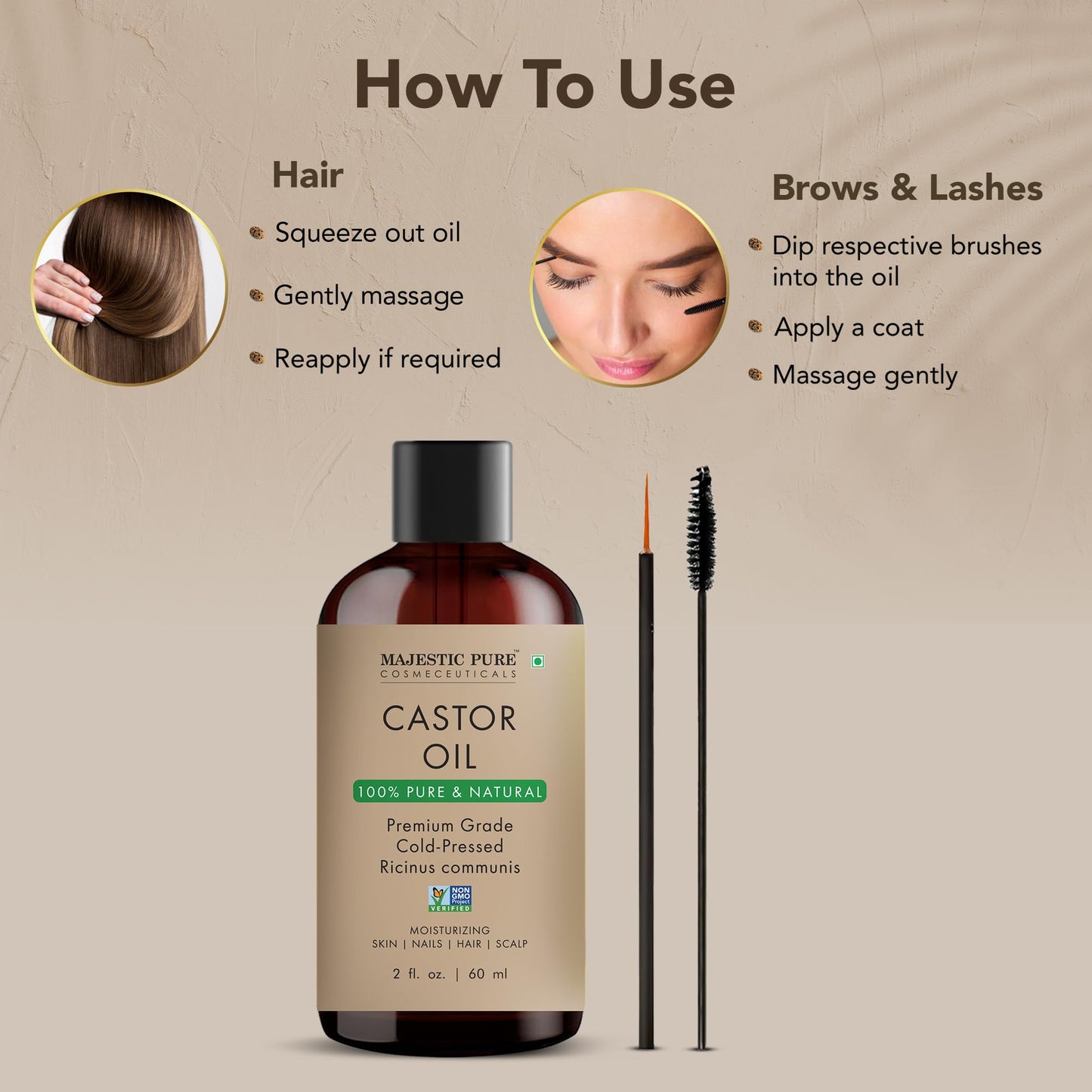 Majestic Pure Castor Oil – 100% Pure & Natural, Cold-Pressed, 2 fl oz
