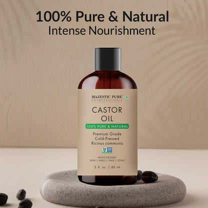 Majestic Pure Castor Oil – 100% Pure & Natural, Cold-Pressed, 2 fl oz