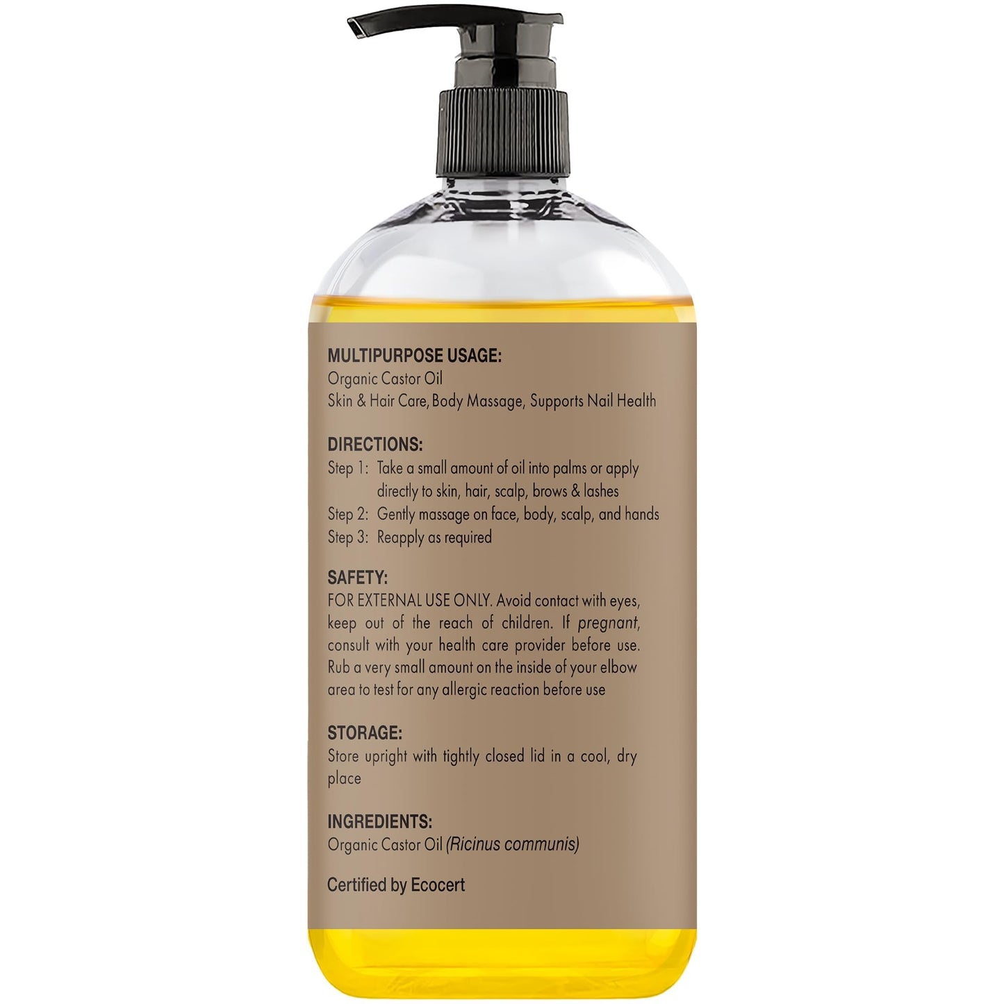 Majestic Pure USDA Organic Castor Oil - 16 Fl Oz | 100% Pure & Natural, Cold Pressed, Hexane Free