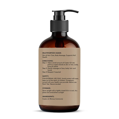 Majestic Pure Castor Oil - Glass Bottle, 8 fl oz | 100% Pure & Natural, Cold-Pressed, Hexane Free, For Hair, Eyelashes, Eyebrows, Nails