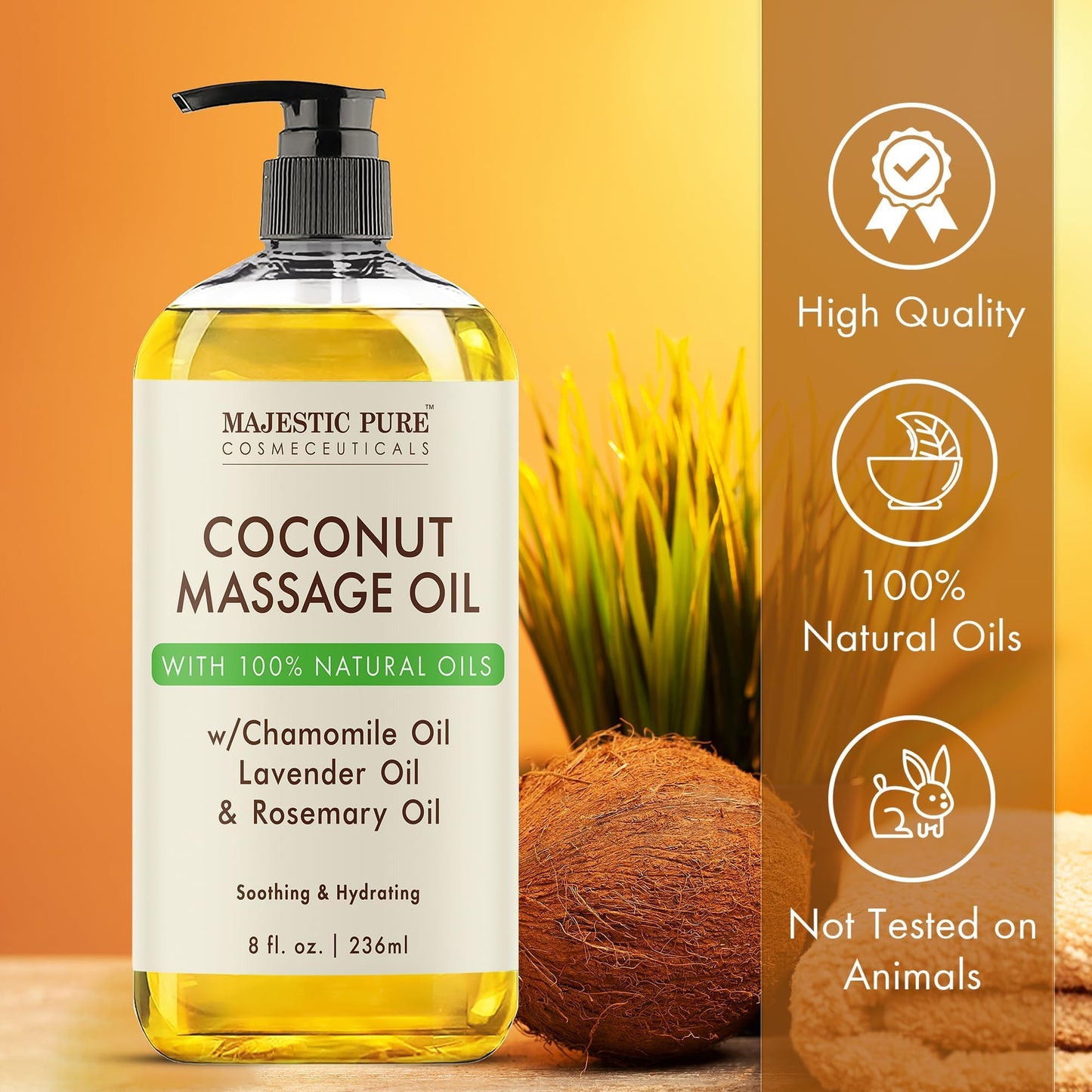 MAJESTIC PURE Coconut Massage Oil – Massage Therapy Oil for All Skin Types (8 fl oz)