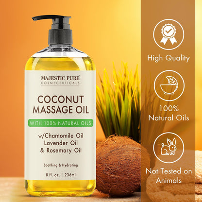 MAJESTIC PURE Coconut Massage Oil – Massage Therapy Oil for All Skin Types (8 fl oz)