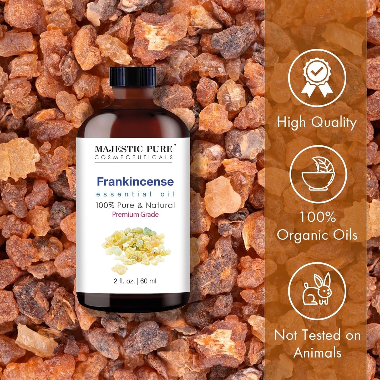 Majestic Pure Frankincense Essential Oil - 100% Pure & Natural, 2 Fl Oz, Glass Dropper