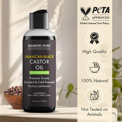 Majestic Pure Jamaican Black Castor Oil – 4 Fl Oz | 100% Pure, Cold-Pressed, Hexane Free