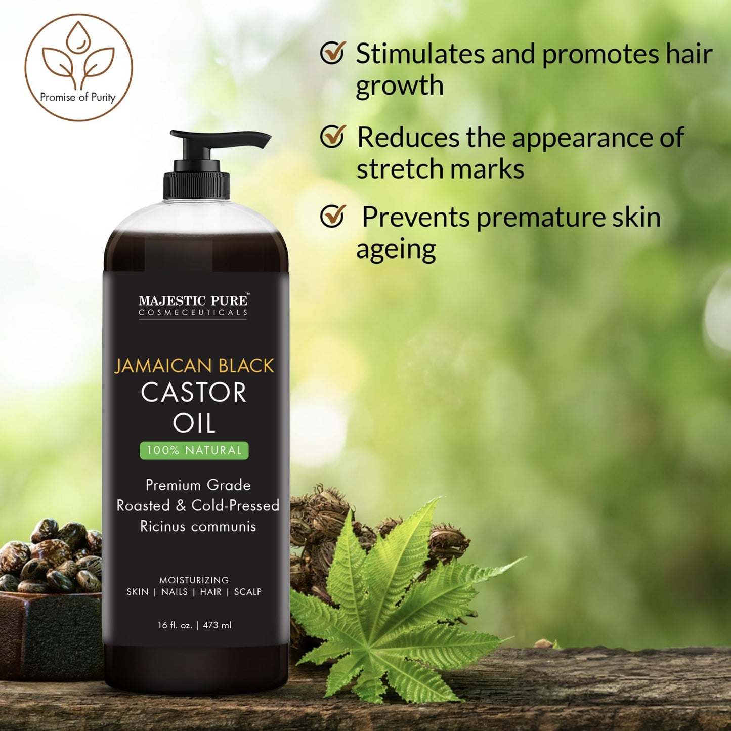 MAJESTIC PURE Jamaican Black Castor Oil – 16 oz, Non-GMO, Hair Care & Nourishing
