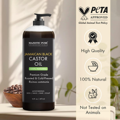 MAJESTIC PURE Jamaican Black Castor Oil – 16 oz, Non-GMO, Hair Care & Nourishing