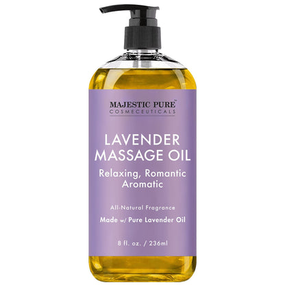 MAJESTIC PURE Lavender Massage Oil - 8 oz | Relaxing & Natural Oils for Massage Therapy
