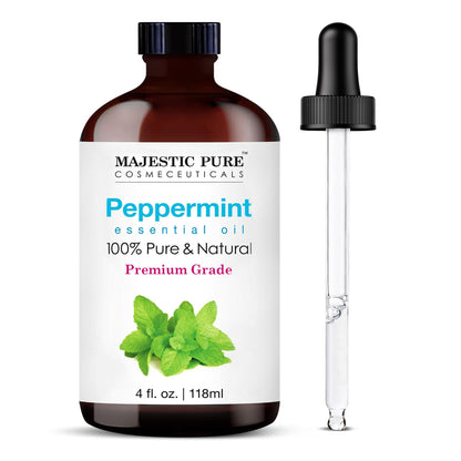 Majestic Pure Peppermint Essential Oil 4 Oz – 100% Pure & Natural, Glass Dropper
