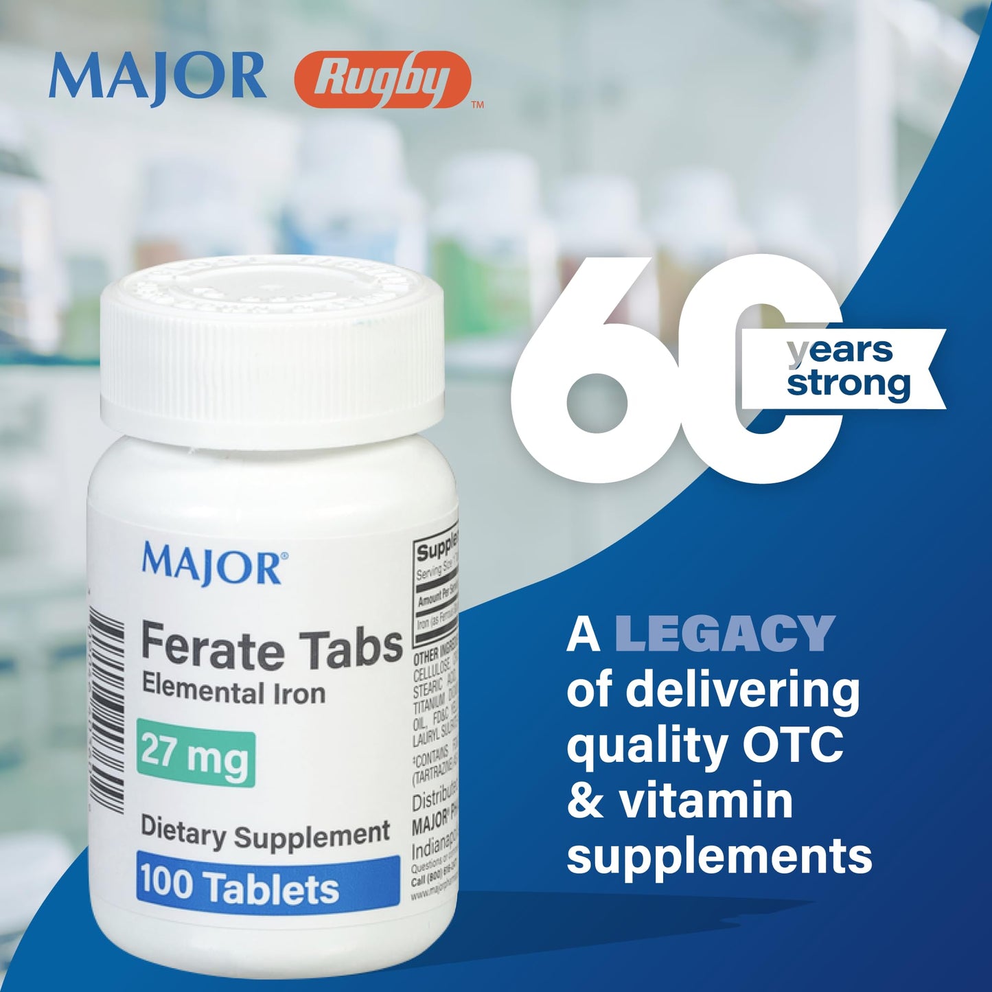 Major 27 mg Ferate Tabs - Ferrous Gluconate Iron Supplement, 100 Count (1 Pack)