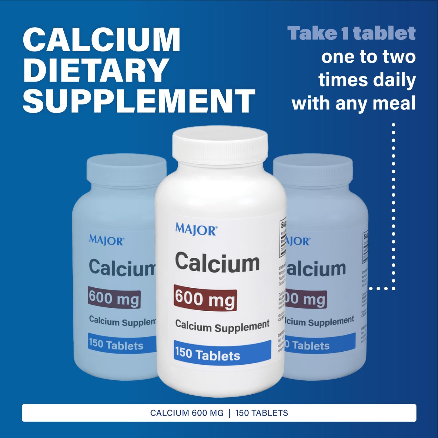Major 600mg Calcium Tablets - Calcium Supplement (150 Count, 1 Pack)