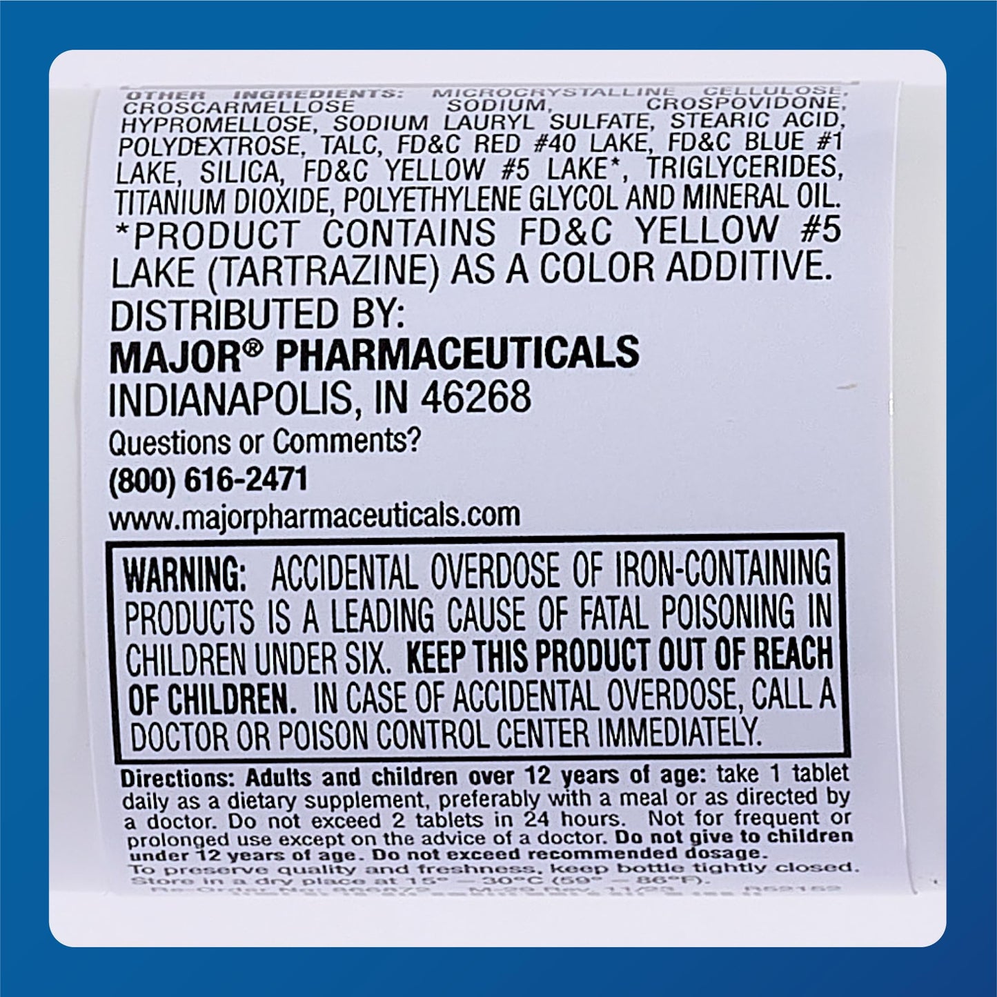 Major Ferosul 325mg Ferrous Sulate – Green Tablets (100 ct)