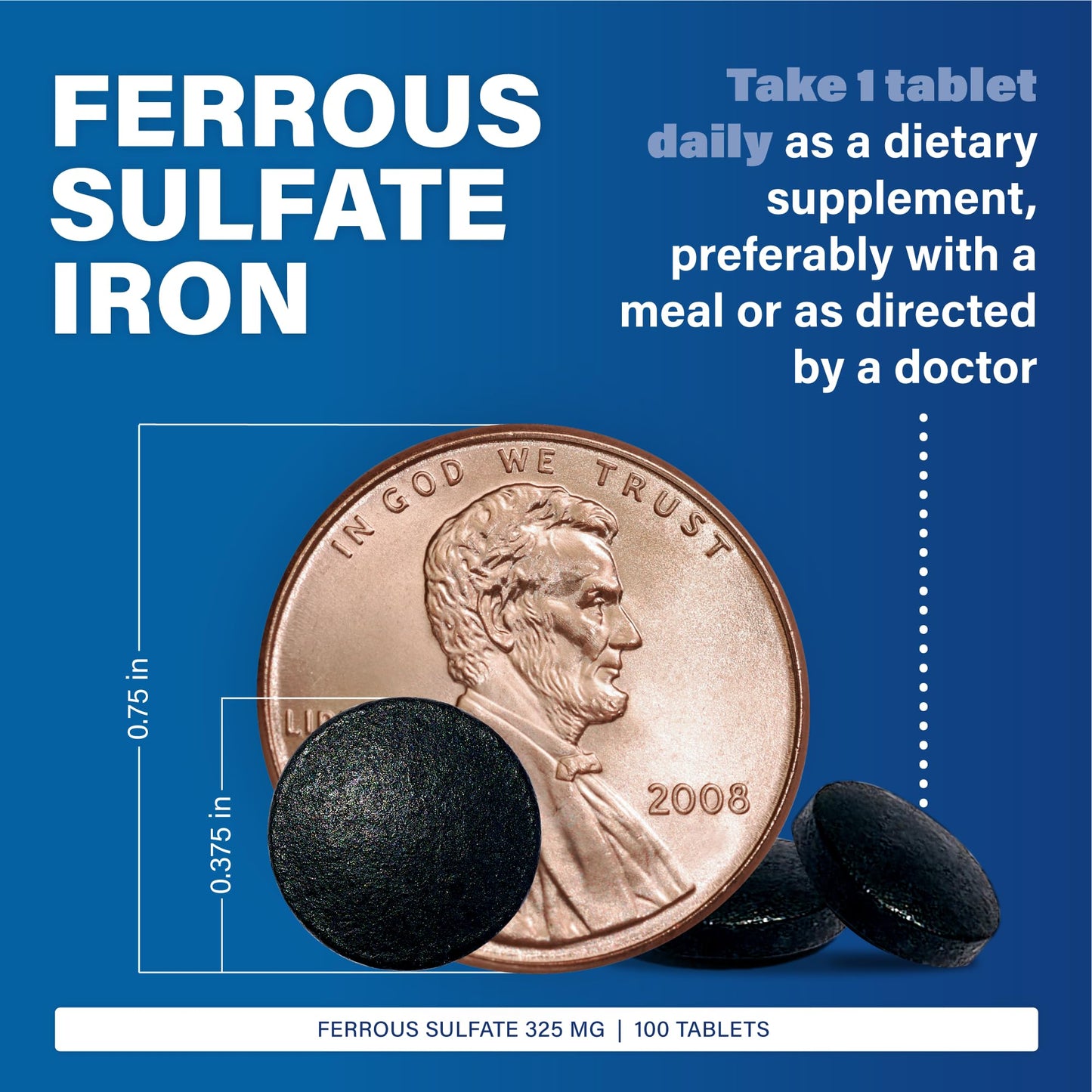 Major Ferosul Ferrous Sulfate 325mg - 65mg Elemental Iron | Iron Supplement for Women & Men - Green 100 Tablets (3 Pack)