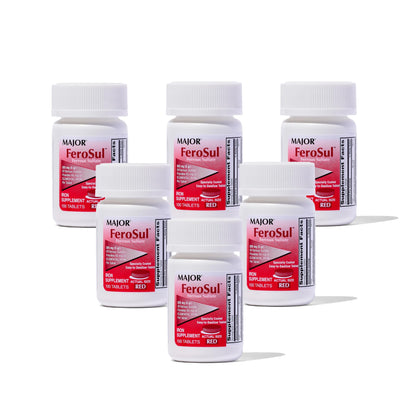 Major Ferosul Ferrous Sulfate 325mg Tablets with 65mg Elemental Iron – Iron Supplement for Women & Men – Red – 100 Count (6 Pack)
