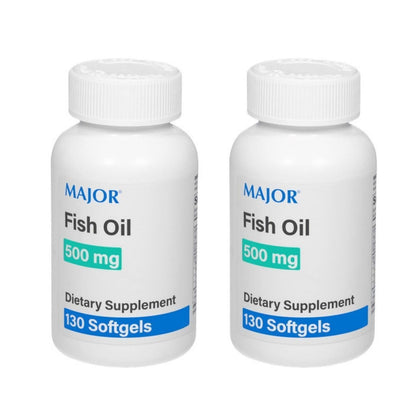 Major Fish Oil 500mg Softgels – Omega-3 Dietary Supplement (130 Count, 2 Pack)