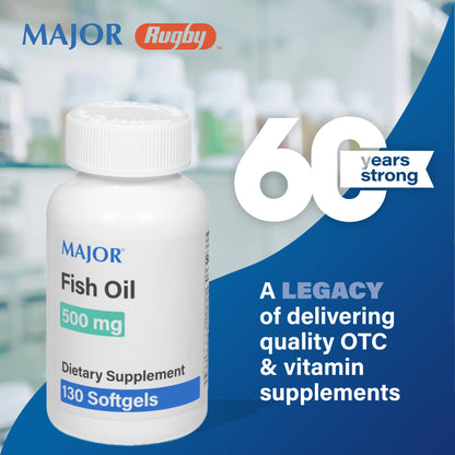 Major Fish Oil 500mg Softgels – Omega-3 Dietary Supplement (130 Count, 2 Pack)