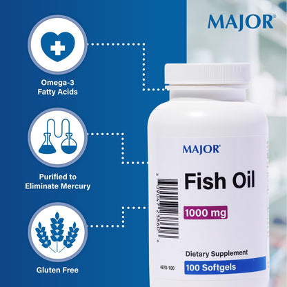 MAJOR Omega-3 Fish Oil 1000mg - 100 Softgels (3-Pack) | Dietary Supplement
