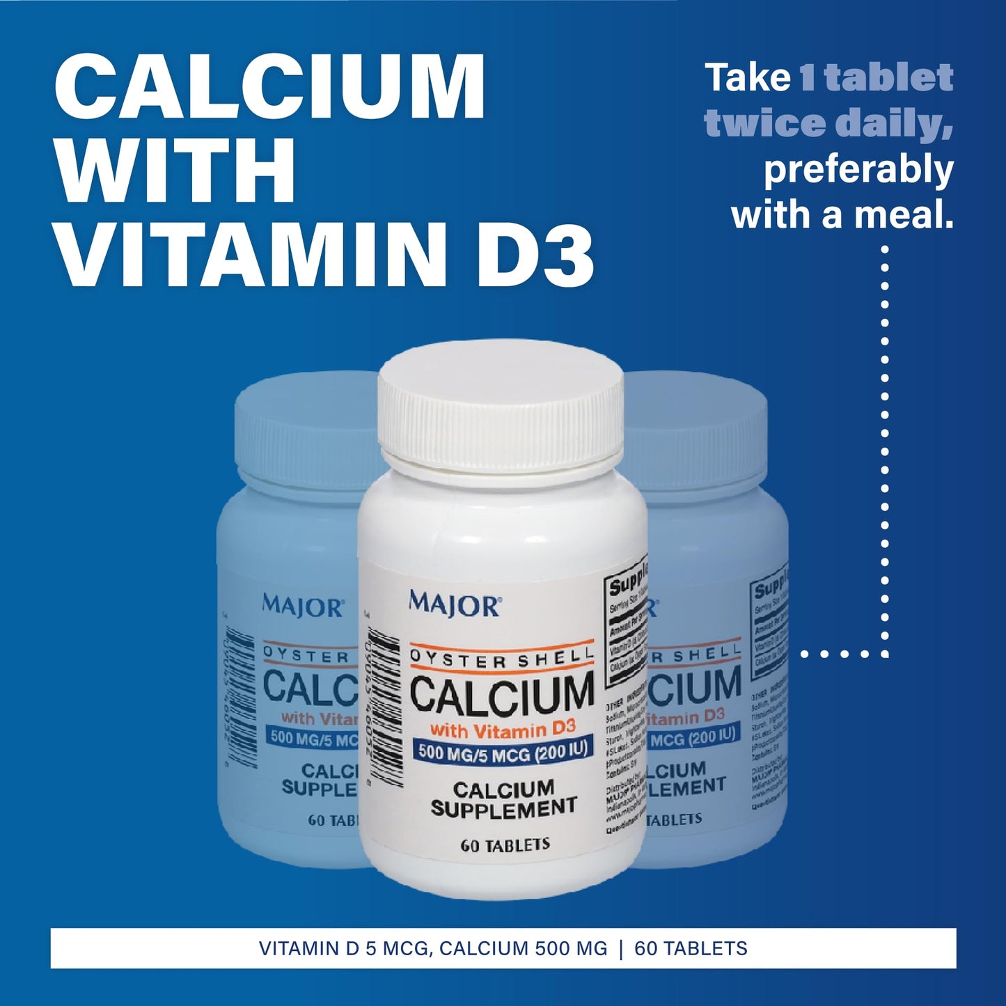 Major Oyster Shell Calcium with Vitamin D3 500 mg / 200 IU – 60 Tablets
