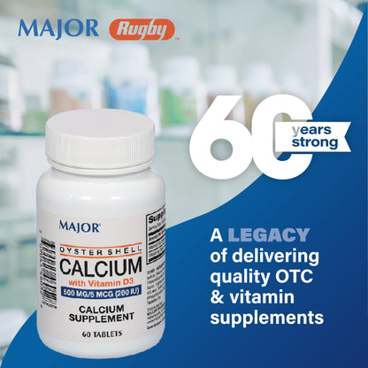 Major Oyster Shell Calcium with Vitamin D3 500 mg / 200 IU – 60 Tablets