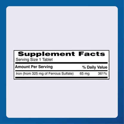 Major FeroSul Ferrous Sulate 325 mg – Iron Supplement for Women & Men, Easy-to-Swallow Red Tablets, 1000 Count