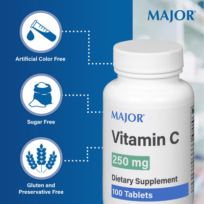MAJOR Vitamin-C 250 mg Tablets – 100 CT (Pack of 2) | Major Pharmaceuticals