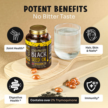 Maju Superfoods Black Seed Oil Capsules – Organic Turkish Nigella Sativa, Cold-Pressed, 2% Thymoquinone, 120 Count (3-Pack)