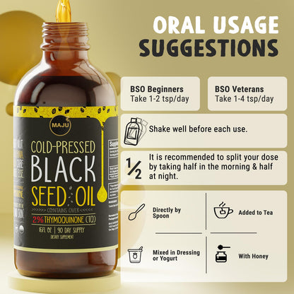 MAJU Black Seed Oil 16oz – 3X Thymoquinone, Cold-Pressed Turkish Nigella Sativa