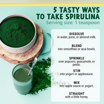 MAJU Organic Spirulina Powder (2 lb) – Jumbo Size, Non-GMO, Vegan, Gluten-Free