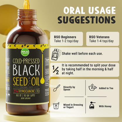 MAJU Black Seed Oil 16oz – 3X Thymoquinone, Cold-Pressed Turkish Nigella Sativa