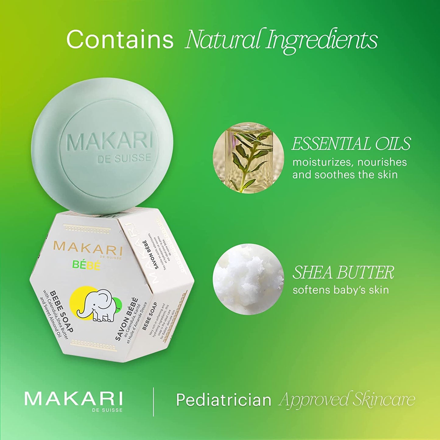 Makari Baby Soap (5.4oz) | Moisturizing Daily Bar Soap for Delicate Skin | Mild Cleansing Children’s Bath Bar With Shea Butter and Non-Irritating Botanical Ingredients | Nourishing and Soothing Soap