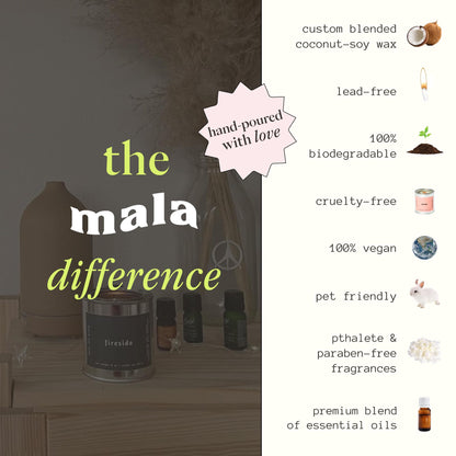 Mala Fireside Candle – Black Amber, Musk & Lavender | 6.8 oz, 45-Hour Burn