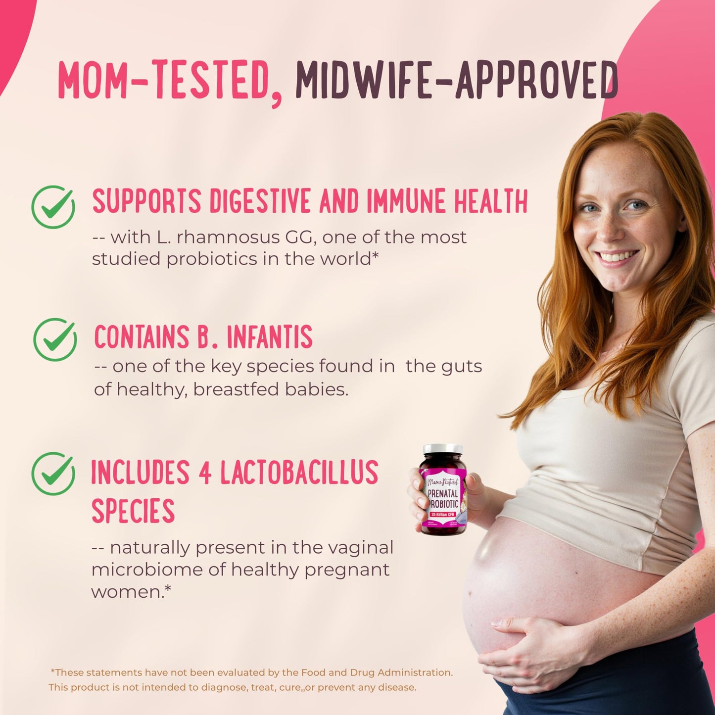 Mama Natural Prenatal Probiotics for Women – 25B CFU, 12 Strains
