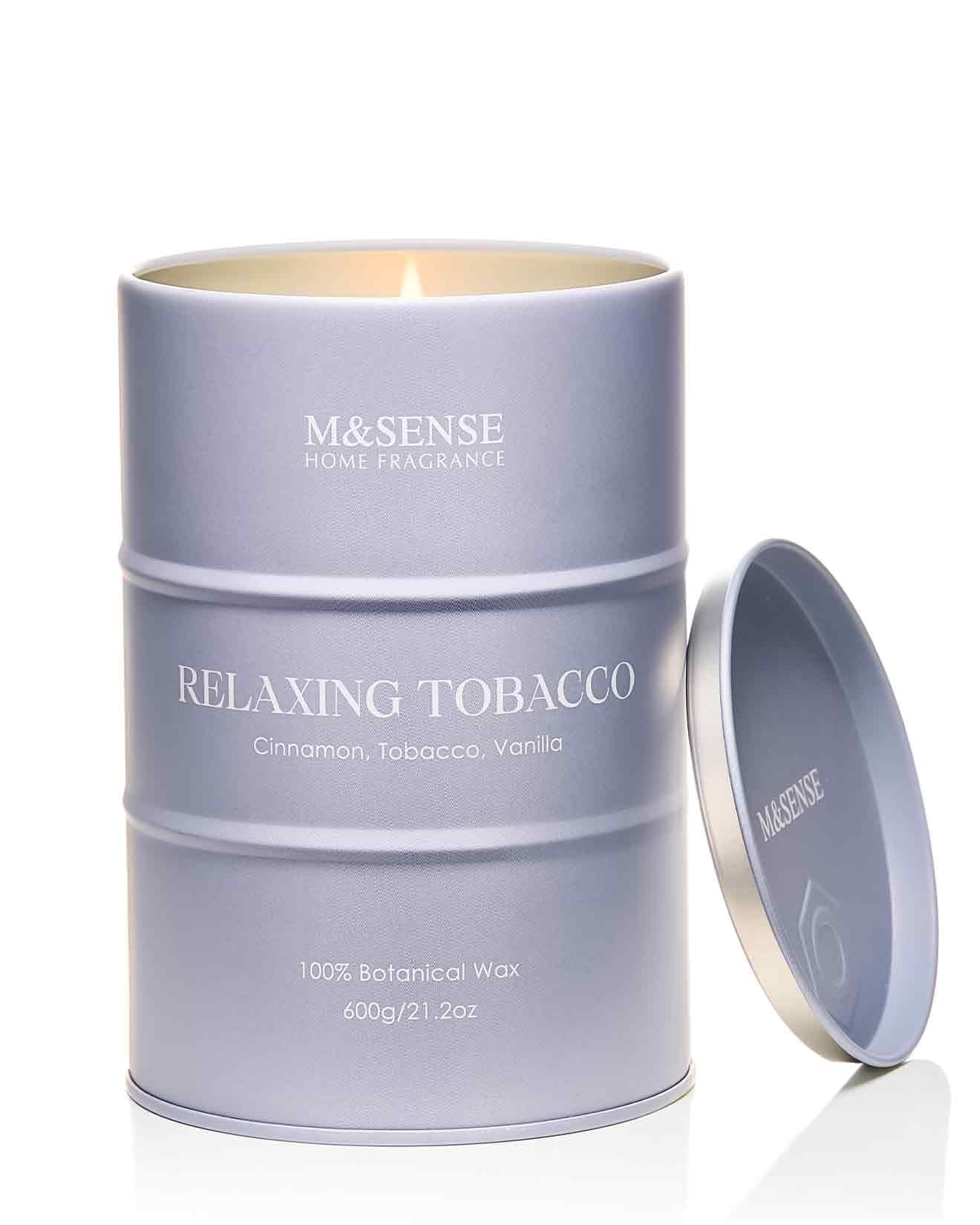 M&SENSE Tobacco Scented Candle – Large 21.6oz Natural Soy, 120h Burn