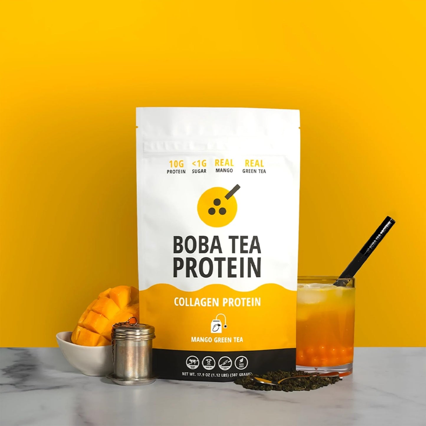 Mango Green Tea Collagen Powder | 30 Servings | Grass-Fed Bovine, No Added Sugar