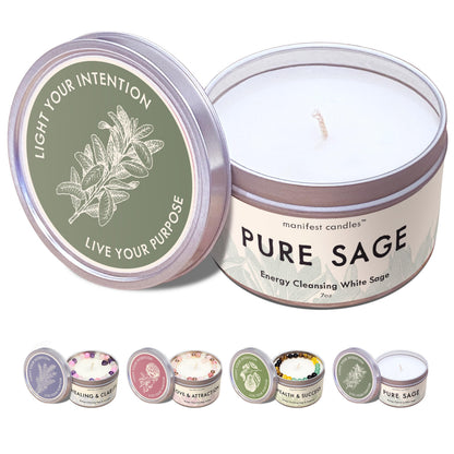 Manifest Candles White Sage Candle for Cleansing Negative Energy – 7oz, 50+ Hr Burn