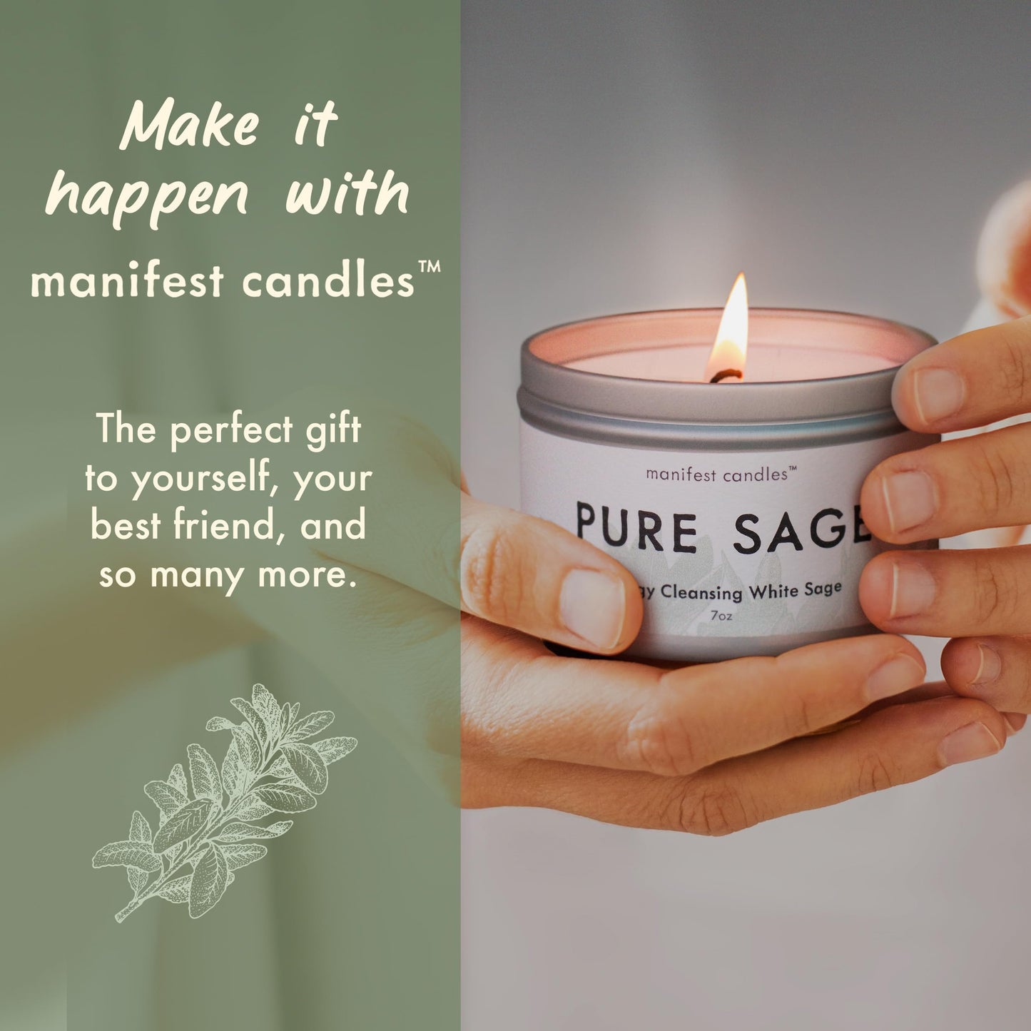 Manifest Candles White Sage Candle for Cleansing Negative Energy – 7oz, 50+ Hr Burn