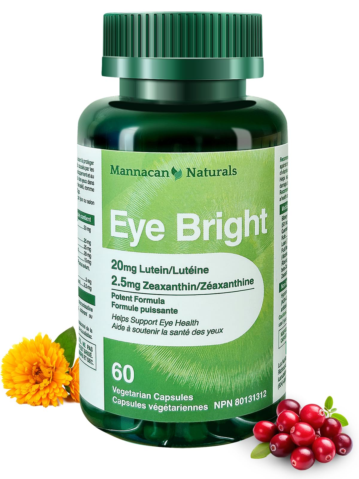 MANNACAN NATURALS Lutein & Zeaxanthin Supplements for Eye Health – 60 Capsules | Lutein + Zeaxanthin, Bilberry & AREDS 2