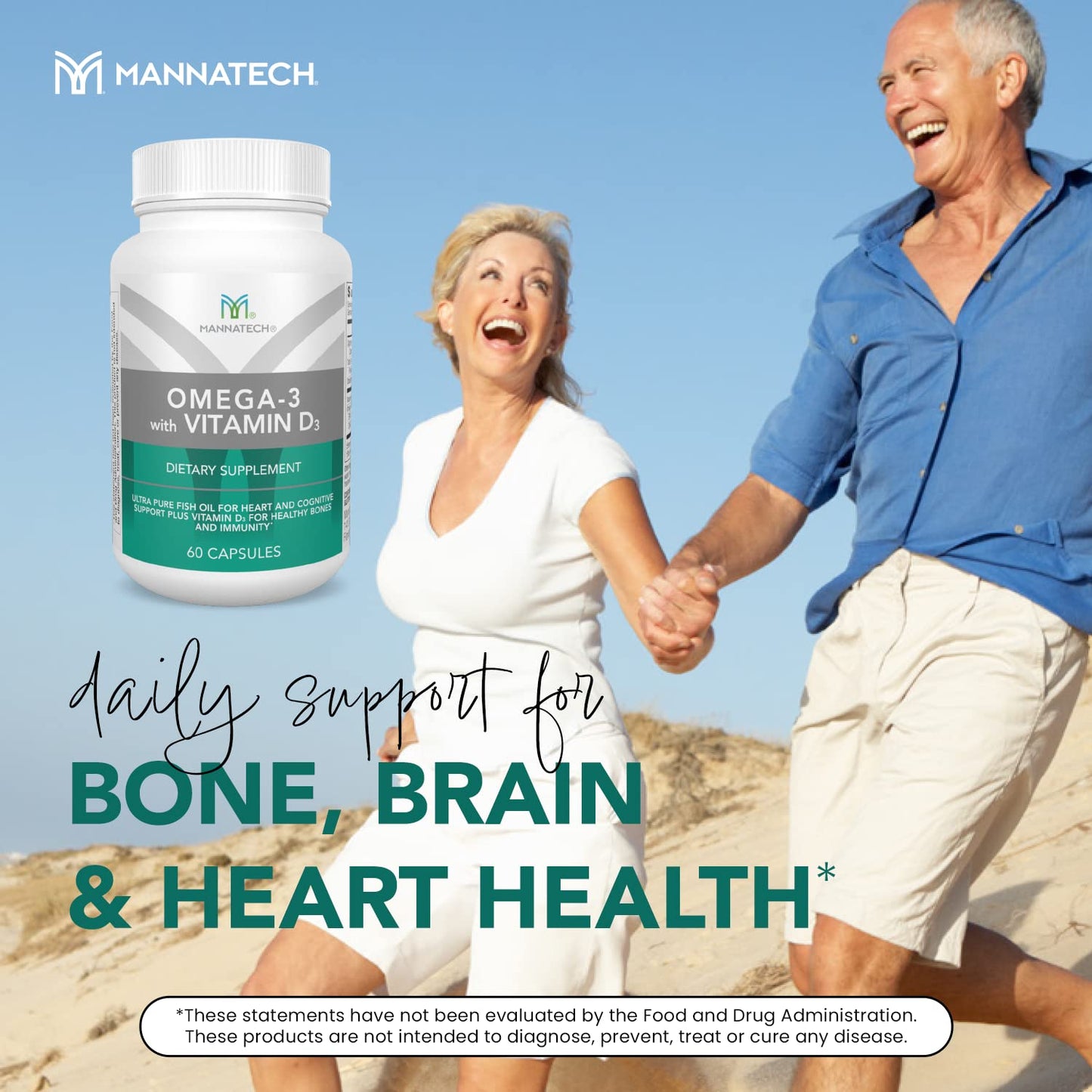 Mannatech Omega-3 with Vitamin D3 – Bone, Heart & Brain Health | Pure Fish Oil