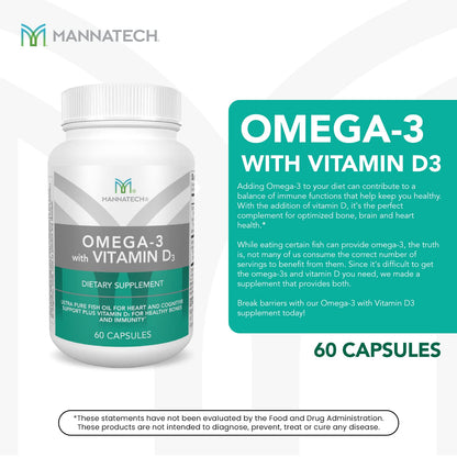 Mannatech Omega-3 with Vitamin D3 – Bone, Heart & Brain Health | Pure Fish Oil