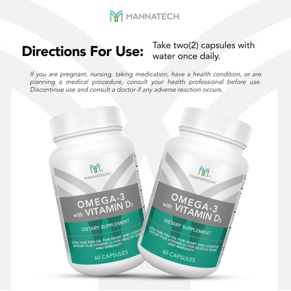 Mannatech Omega-3 with Vitamin D3 – Bone, Heart & Brain Health | Pure Fish Oil