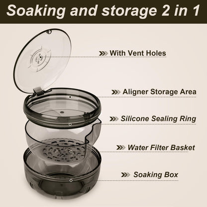 Maoerdental Retainer Cleaner Case – Double Layer No-Leak Denture Cup (Black)
