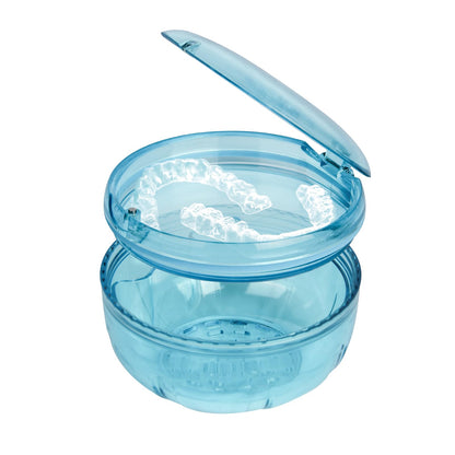Maoerdental Retainer Cleaner Case - Double Layer No-Leak Denture Cup (Blue) for Aligners & Retainers