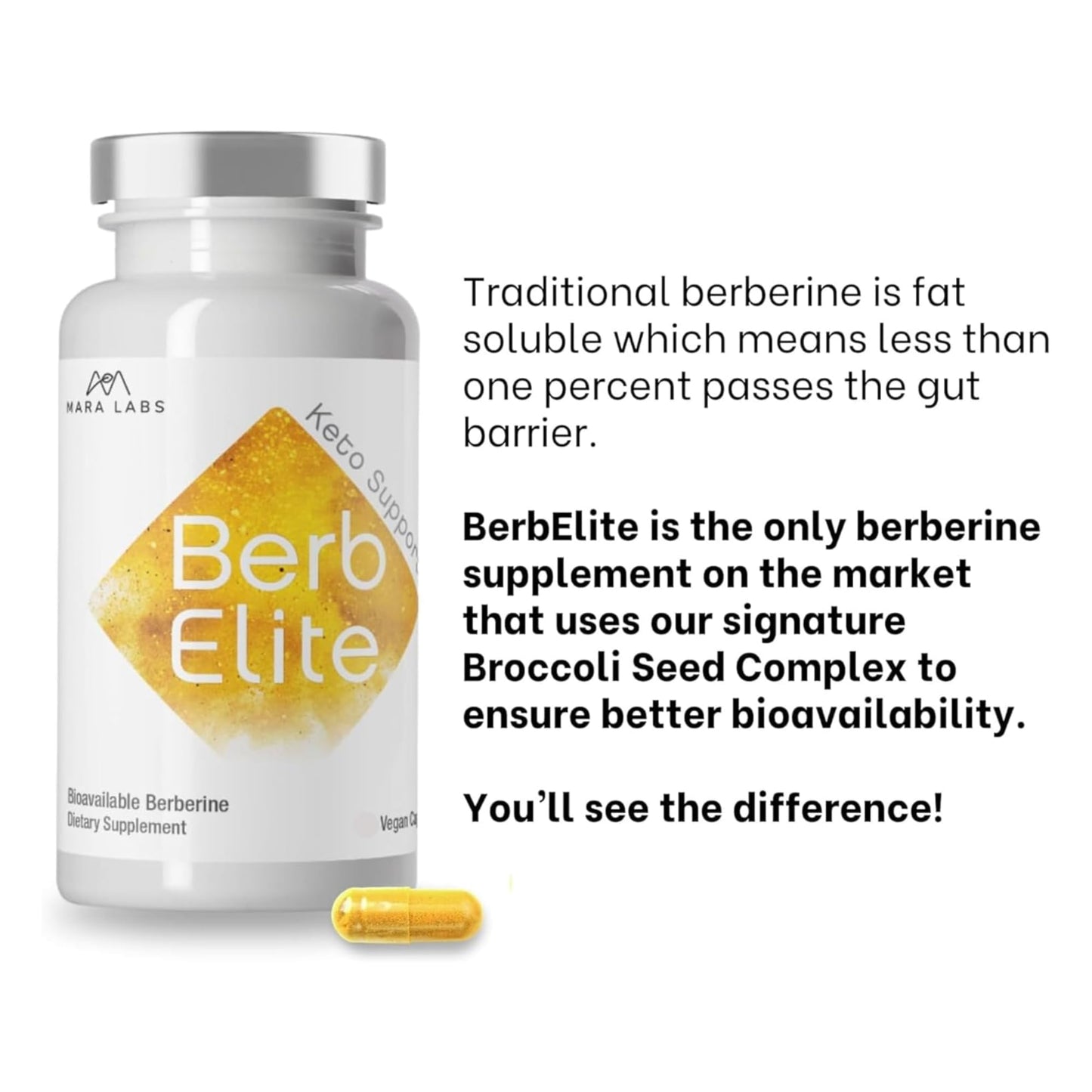 BrocElite Mara Labs BerbElite: 350mg Berberine HCL + Broccoli Seed Complex | 120 Vegan Capsules