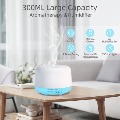 Marchred 300ML Essential Oil Diffuser with Remote – 7-Color LED, 8-Hour Mist